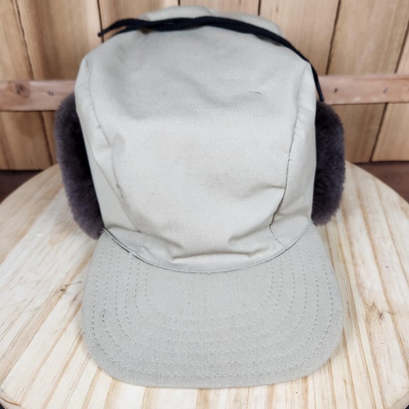 Vintage Eddie Bauer Hat Cap Fitted Mens Large Tan Goose Down Fur Earflap 80s - Picture 2 of 7